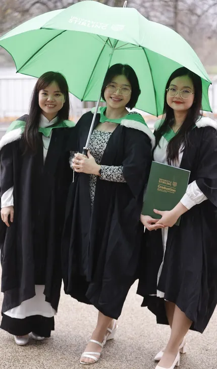 University of Stirling winter graduates celebrating - p8b
