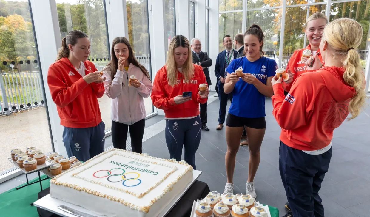 Olympians receive a warm welcome on their return to campus.
