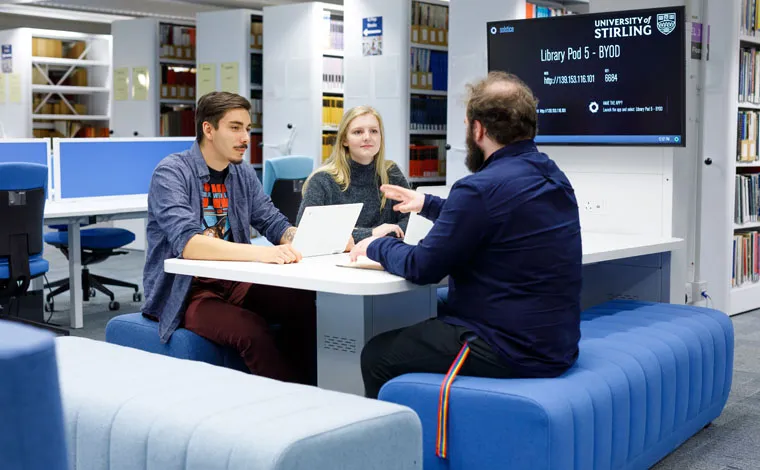 students in library