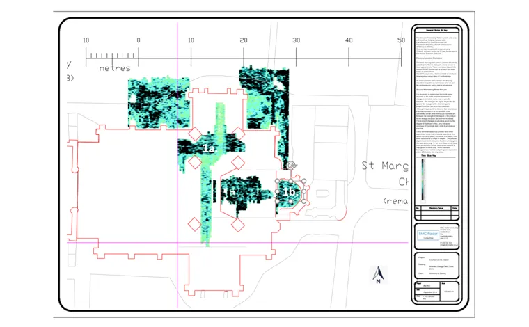 Composite results of our GPR scans of 2016-17 for the lost medieval Abbey choir