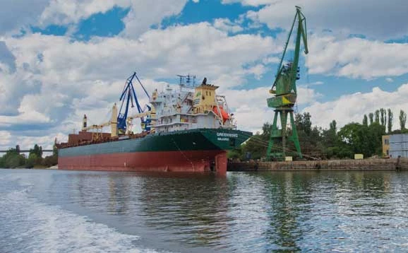 A large boat docked