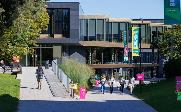 Students in Queens Court on campus