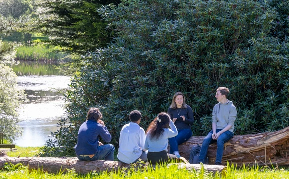 Students sitting at the loch