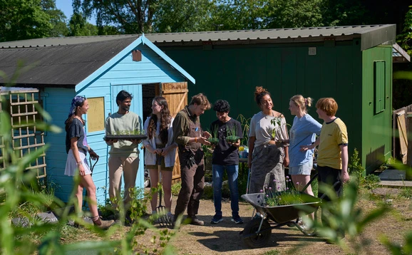 Students at the community garden
