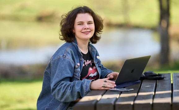 Student using a laptop