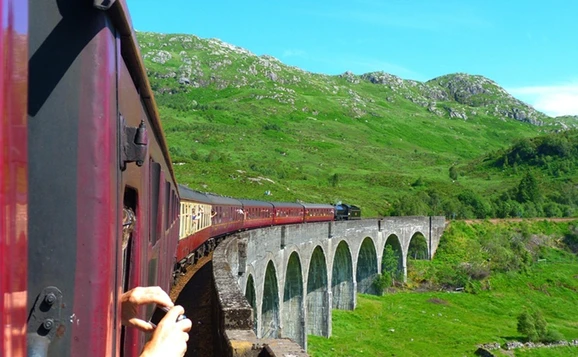 Steam train on a viaduct