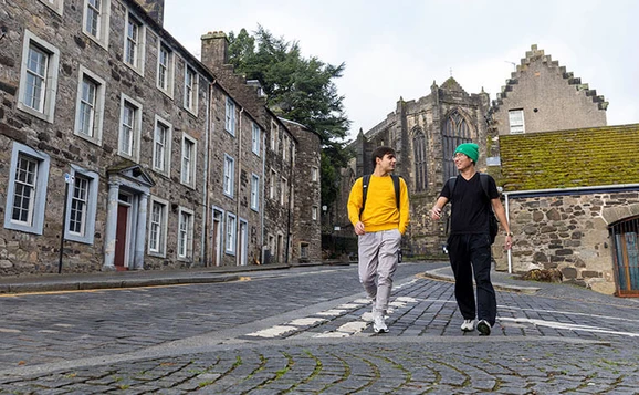 Students walking down old Stirling street