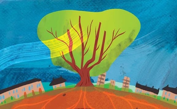 Illustration of tree and house