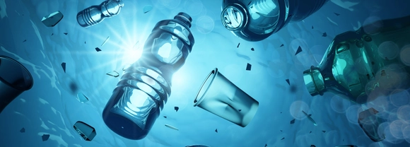 Discarded plastic waste floating in the ocean