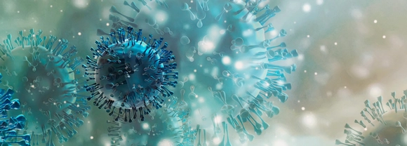 Chinese coronavirus COVID-19 under the microscope. 3d illustration