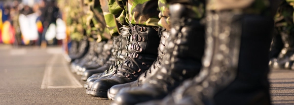 Army boots close up in line on parade day