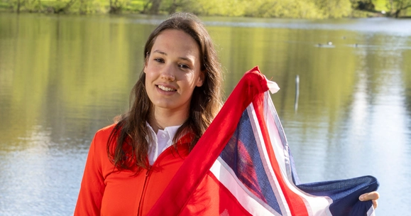 Angharad Evans poses with Union Flag.