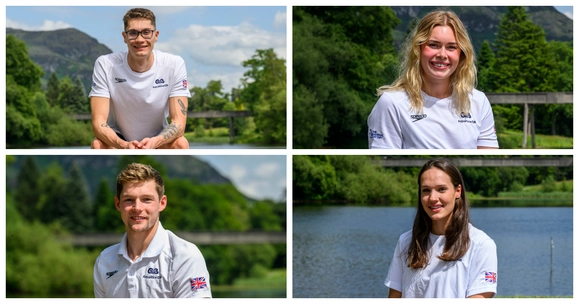 University of Stirling swimmers Jack McMillan, Katie Shanahan, Duncan Scott and Angharad Evans pictured on campus.