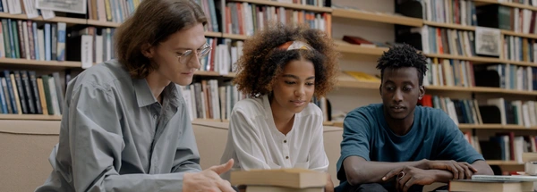 students sitting in library