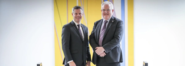 Derek Mackay MSP, Cabinet Secretary for Finance, Economy and Fair Work, with Professor Gerry McCormac, Principal of the University of Stirling