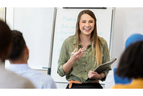 Young woman leads training session
