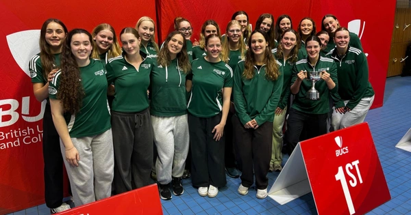 University of Stirling's women's swim team celebrate after winning at BUCS.