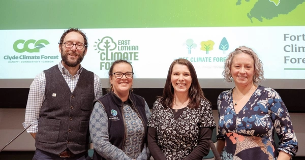 Leads from Scotland's Climate Forests; Doug Worrall, Forth Climate Forest; Rebecca Logdson, Fife Climate Forest; Sarah Cheyne, East Lothian Climate Forest and Chris Stark, Clyde Climate Forest.