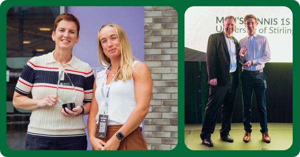Cathy Gallagher and Scott MacAulay receive awards from BUCS.