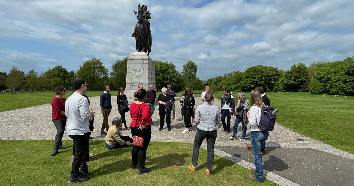 People gathered around the Robert the Bruce statue in Bannockburn